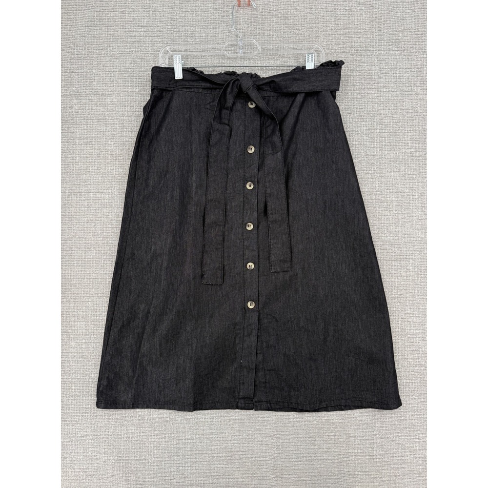 Deja Bleu Skirt Women M Black Country Paperbag Waist Button Front Tie Belt Boho‎